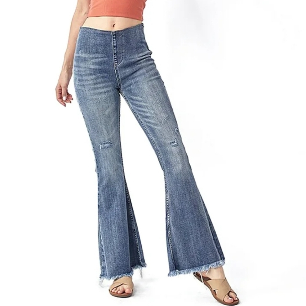 Risen Flare Highrise Pull On Blue Jeans
